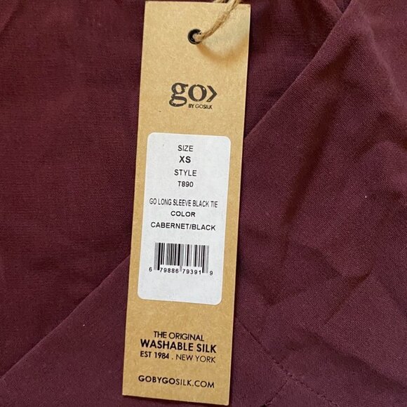 Go by Go Silk Bow Out Neck Tie Washable Silk Blouse Cabernet Black - Picture 6 of 7